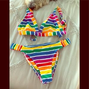 Show me Your Mumu rainbow stripes bikini